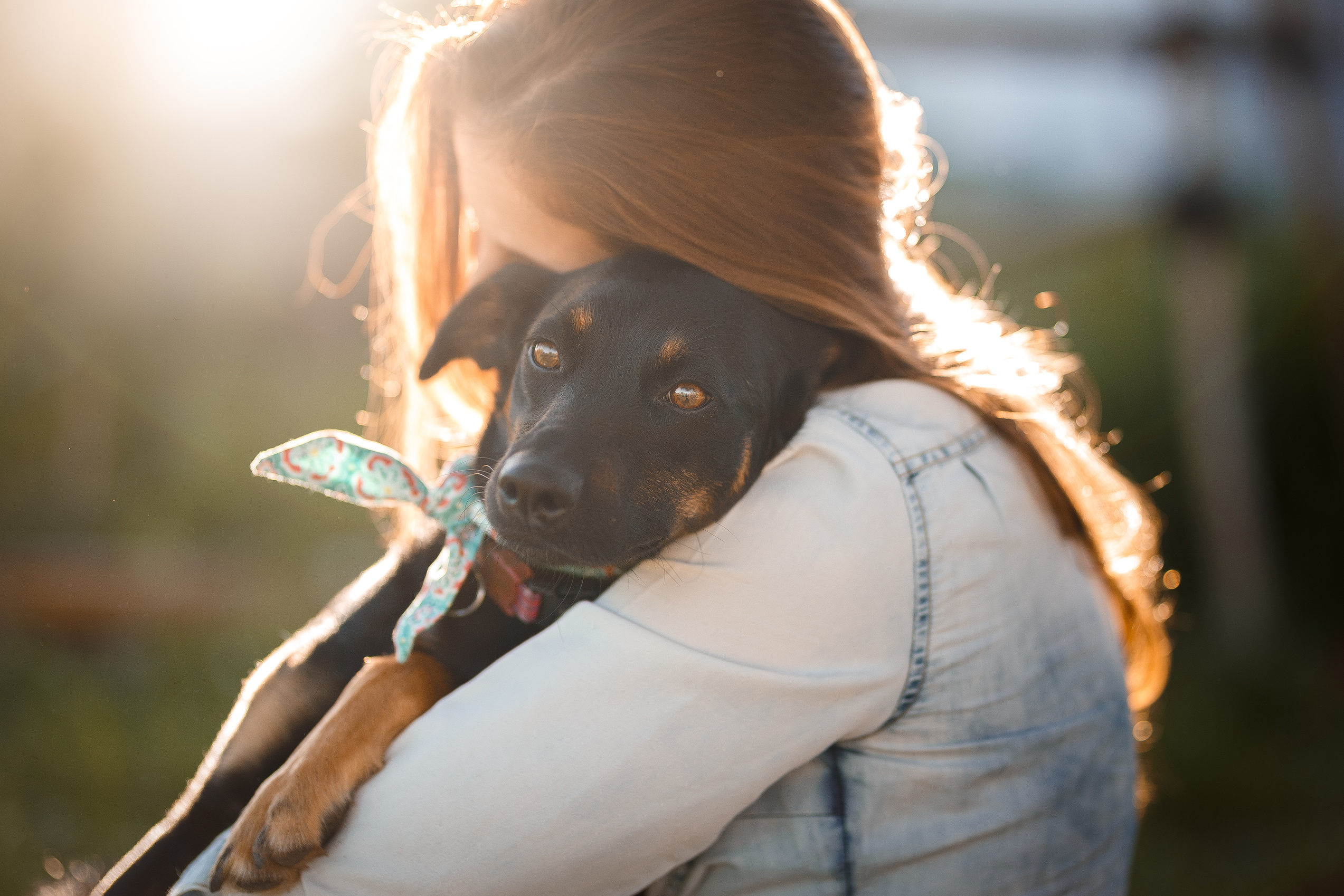 Girl hugging her dog